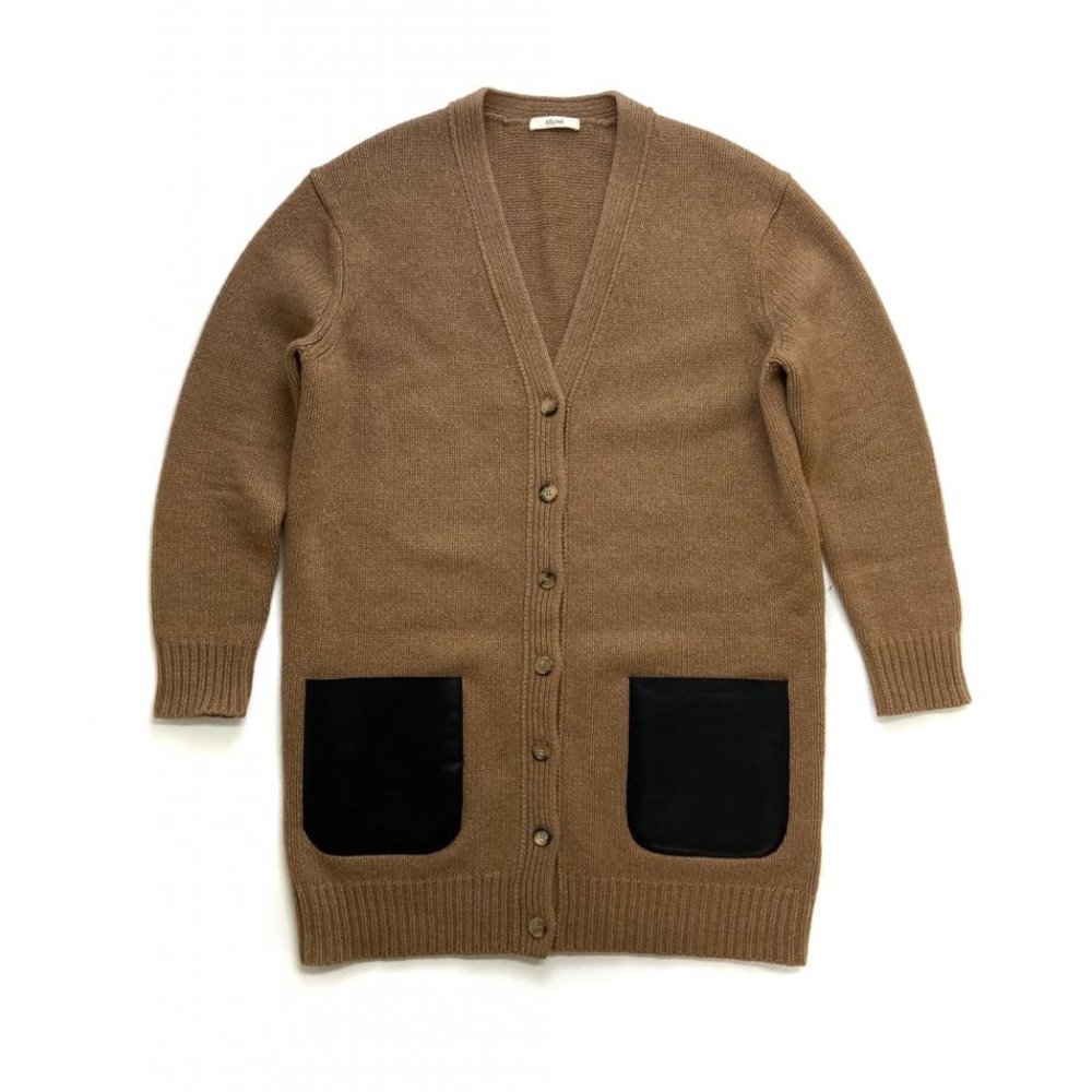 Authentic Celine Phoebe Philo Long Leather Pocket Cardigan